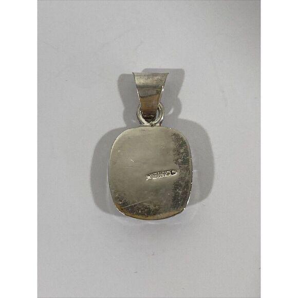 Large Sterling Silver 925 Turquoise Cabochon Pendant Mexico 1.4” - Picture 5 of 6